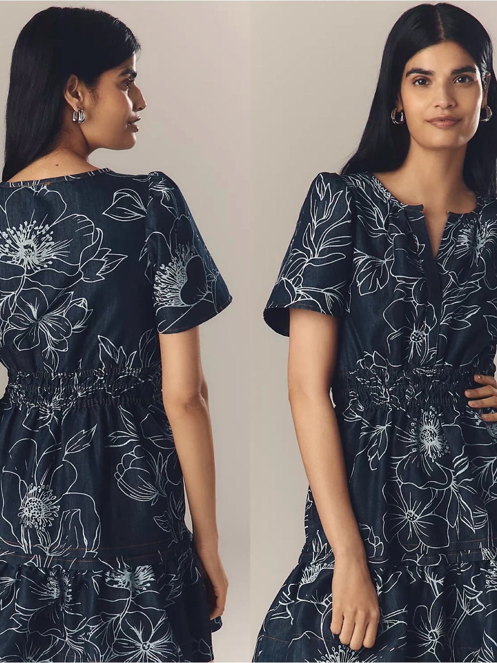 NWT $168 Anthropologie The Somerset Denim Floral Mini A-Line Dress w/ Pockets XS